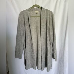Eileen Fisher Open Front Cardigan Duster Gray Organic Cotton Linen Blend size L